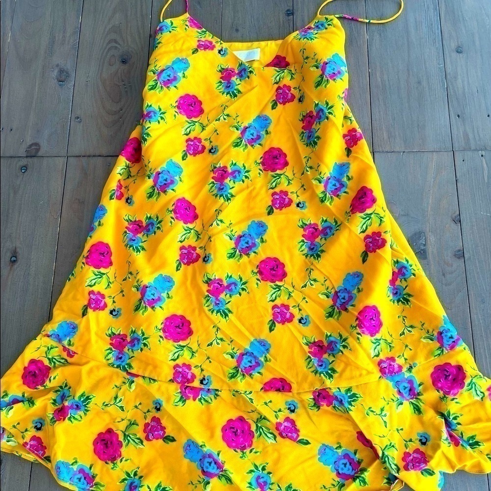 Caroline Constas retro gold floral silk mini dress NWOT
